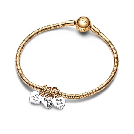 Charm femme pandora pendant triple séparable amitié bimatière doré 14 carats argent 925/1000 – charms