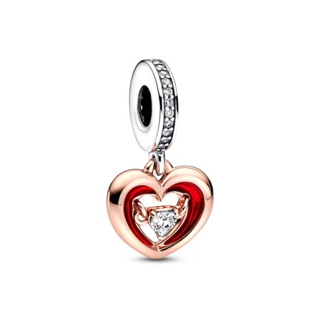 Charm femme pandora pendant cœur rayonnant doré rose 14 carats argent 925/1000 – charms