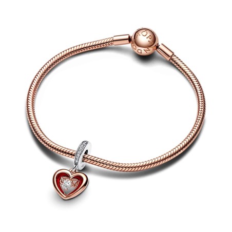 Charm femme pandora pendant cœur rayonnant doré rose 14 carats argent 925/1000 – charms