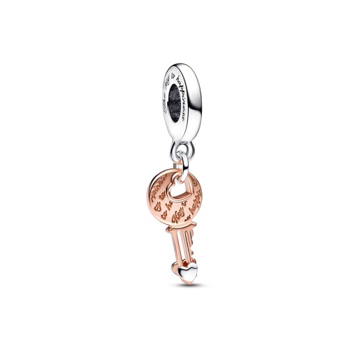 Charm Femme PANDORA PENDANT CLÉ & CŒUR COULISSANT Doré Rose 14 Carats Argent 925/1000