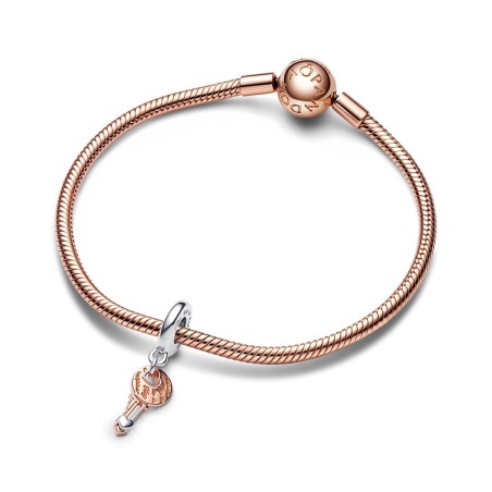 Charm femme pandora pendant clé &amp; cœur coulissant doré rose 14 carats argent 925/1000 – charms