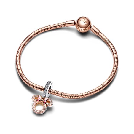 Charm femme pandora disney pendant double silhouette de minnie doré rose 14 carats argent 925/1000 – charms