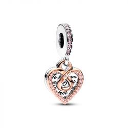 Charm femme pandora pendant double cŒur infini doré rose 14 carats argent 925/1000 - charms - edora - 0