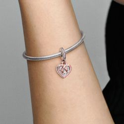 Charm femme pandora pendant double cŒur infini doré rose 14 carats argent 925/1000 - charms - edora - 3