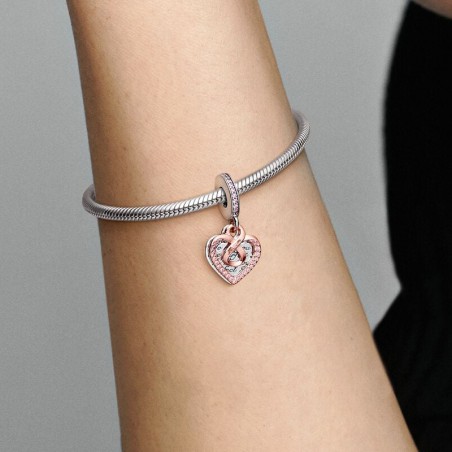 Charm femme pandora pendant double cœur infini doré rose 14 carats argent 925/1000 – charms