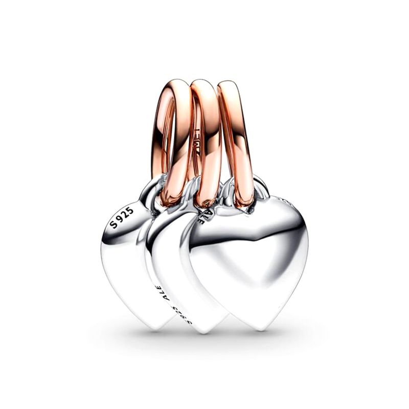 Charm femme pandora pendant triple famille gÉnÉration de cŒurs sÉparable doré rose 14 carats argent 925/1000 - charms - edora
