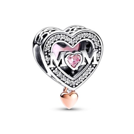 Charm femme pandora maman &amp; cœur ajouré doré rose 14 carats argent 925/1000 – charms