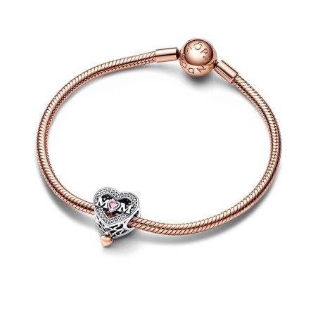 Charm femme pandora maman &amp; cœur ajouré doré rose 14 carats argent 925/1000 – charms