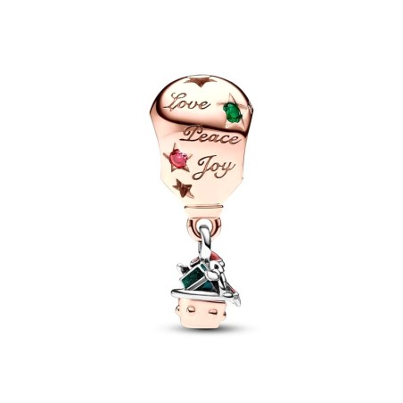 Charm femme pandora père noël en montgolfière doré rose 14 carats et argent 925/1000 – charms