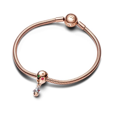 Charm femme pandora père noël en montgolfière doré rose 14 carats et argent 925/1000 – charms