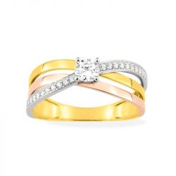Bague solitaire femme edora or 375/1000 tricolore - solitaires - edora - 0