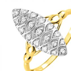 Bague femme marquise edora or 375/1000 bicolore diamant - plus-de-bagues-femmes - edora - 1