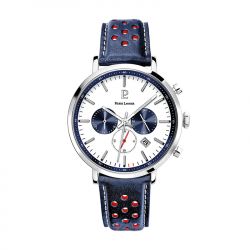 Montre chronographe homme pierre lannier baron cuir perforé bleu - chronographes - edora - 0