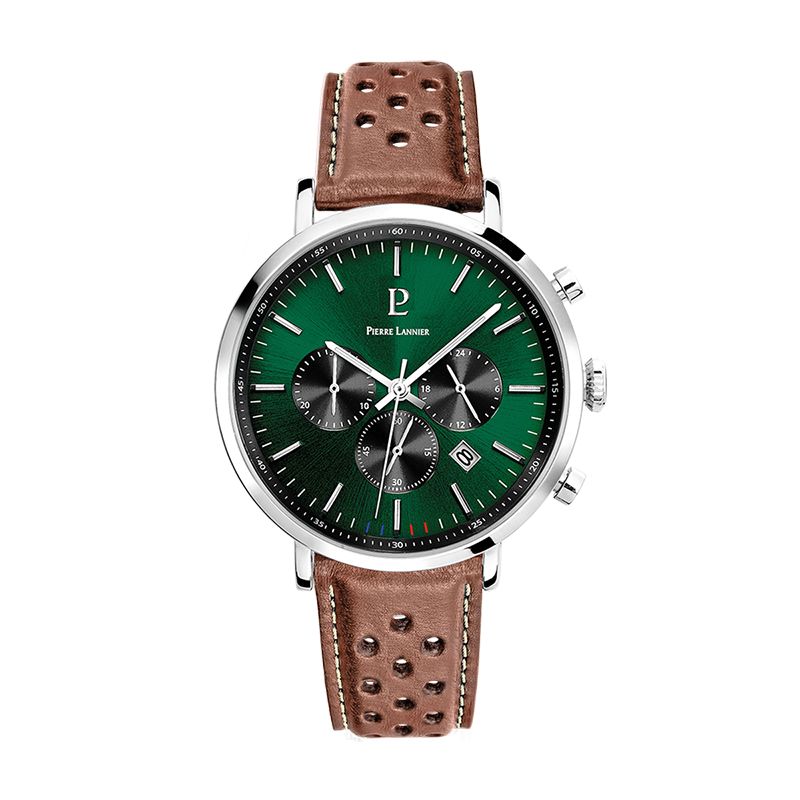 Montre chronographe homme pierre lannier baron cuir perforé brun - chronographes - edora