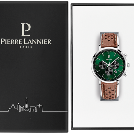 Montre chronographe homme pierre lannier baron cuir perforé brun – montres françaises