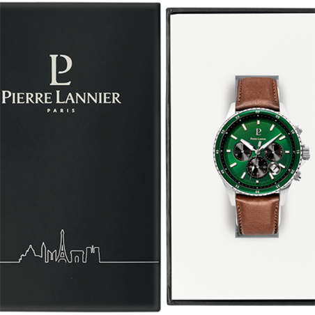 Montre chronographe homme pierre lannier cronos cuir brun – montres françaises