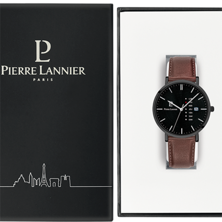 Montre homme pierre lannier data cuir brun – montres françaises