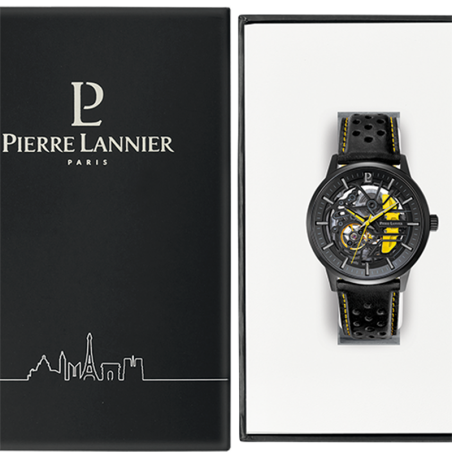 Montre automatique homme pierre lannier paddock cuir perforé noir – montres françaises