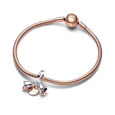 Charm femme pandora pendant double cloches de mariage doré rose 14 carats argent 925/1000 – charms