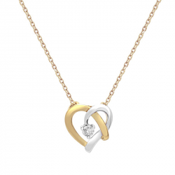 Collier femme solitaire coeur or 750/1000 bicolore et diamant - plus-de-colliers-femmes - edora - 0