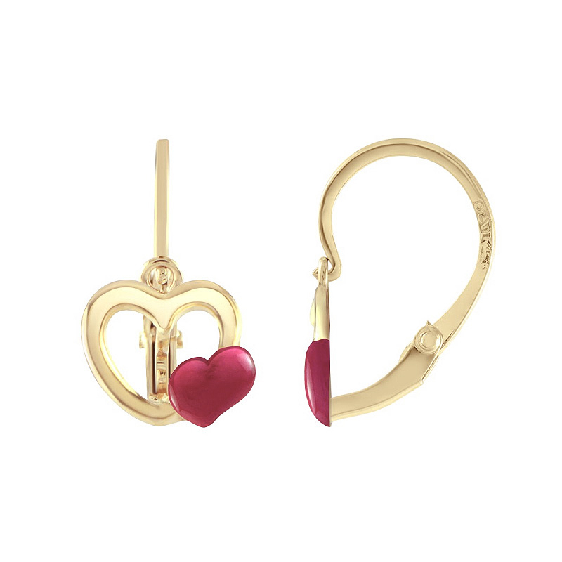 Boucles d'oreilles enfant dormeuses coeurs or 750/1000 et laque - accueil - edora