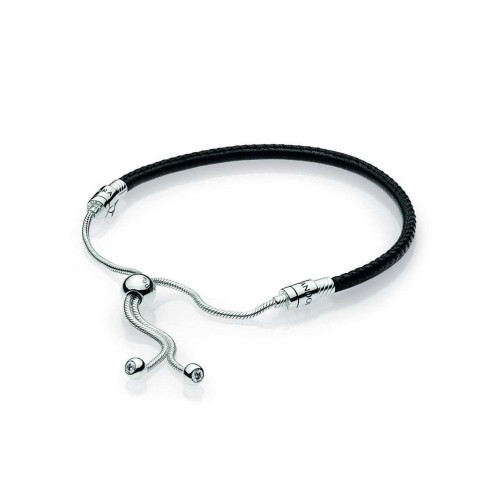 Bracelet Femme PANDORA 28 CM COULISSANT Cuir Noir