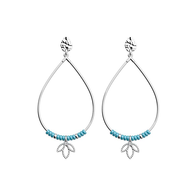 Boucles d'oreilles femme les cadettes lotus goutte laiton argenté perles turquoises - plus-de-boucles-d-oreilles-fem - edora