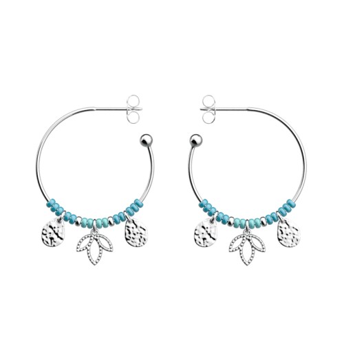 Créoles Femme LES CADETTES LOTUS PAMPILLE Laiton Argenté Perles Turquoises