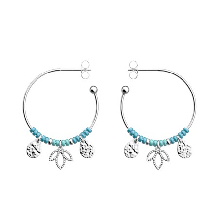 Créoles femme les cadettes lotus pampille laiton argenté perles turquoises – créoles