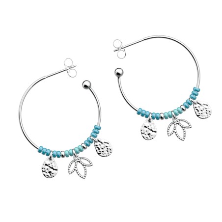 Créoles Femme LES CADETTES LOTUS PAMPILLE Laiton Argenté Perles Turquoises