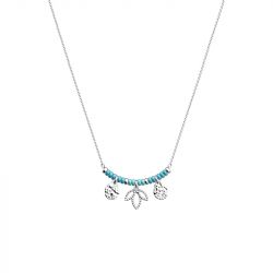 Collier femme les cadettes lotus pampille laiton argenté perles turquoises - plus-de-colliers-femmes - edora - 0