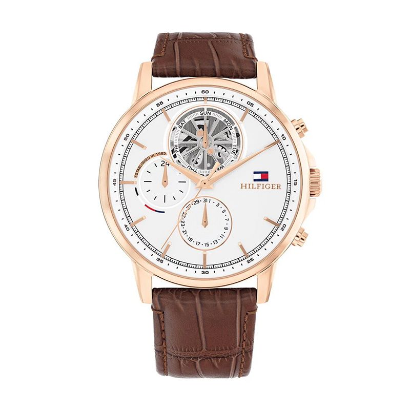 Montre chronographe homme tommy hilfiger stewart cuir brun - chronographes - edora