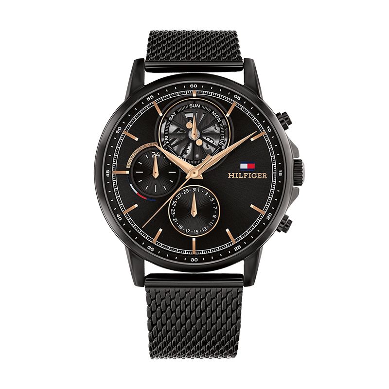 Montre chronographe homme tommy hilfiger stewart acier milanais noir - chronographes - edora