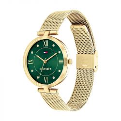 Montre femme tommy hilfiger ella vert acier milanais doré - analogiques - edora - 1