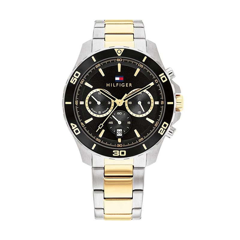 Montre chronographe homme tommy hilfiger jordan noir acier bicolore - chronographes - edora