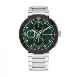 Montre chronographe homme tommy hilfiger lorenzo vert acier argenté - chronographes - edora - 0