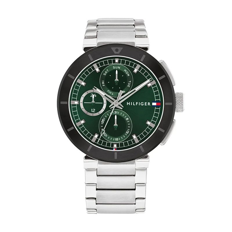 Montre chronographe homme tommy hilfiger lorenzo vert acier argenté - chronographes - edora