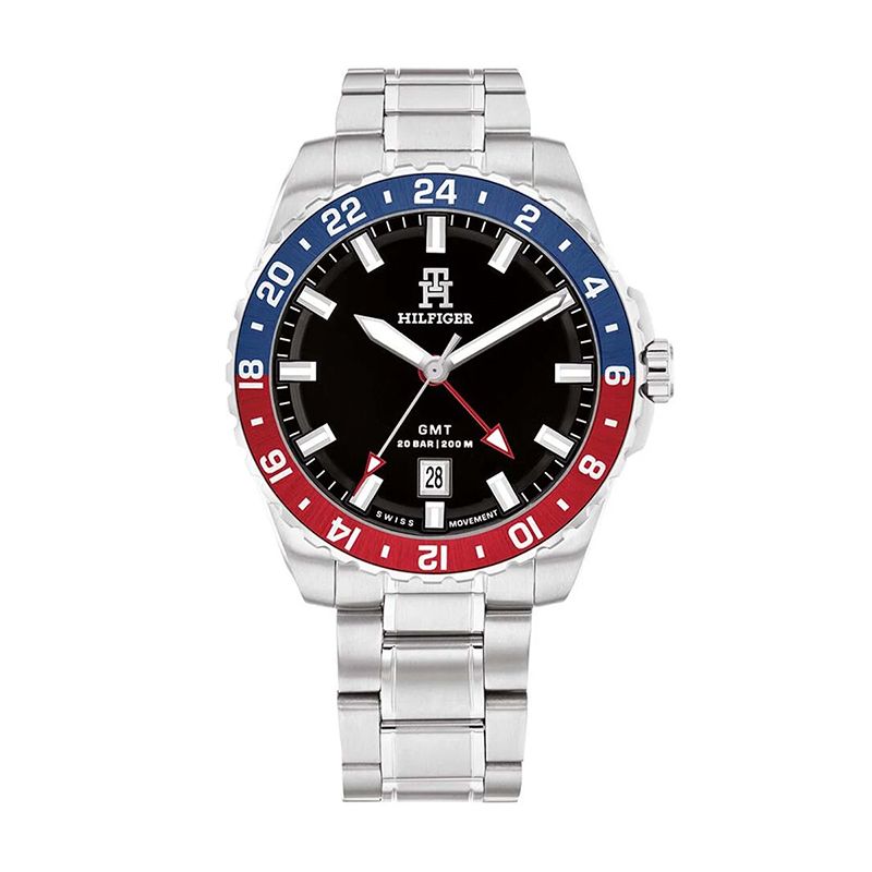 Montre homme tommy hilfiger th85 gmt noir acier argenté - analogiques - edora