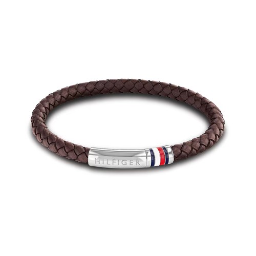 Bracelet Homme 19CM TOMMY HILFIGER INTERWOVEN Cuir Brun