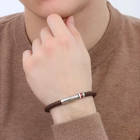Bracelet Homme 19CM TOMMY HILFIGER INTERWOVEN Cuir Brun