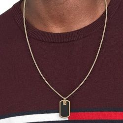 Collier plaque homme tommy hilfiger acier doré - plus-de-colliers-hommes - edora - 1
