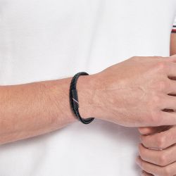 Bracelet homme 19cm tommy hilfiger 2.0 cuir noir - plus-de-bracelets-hommes - edora - 1