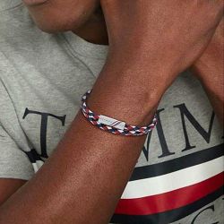 Bracelet homme 19cm tommy hilfiger 2.0 cuir bleu blanc et rouge - plus-de-bracelets-hommes - edora - 1