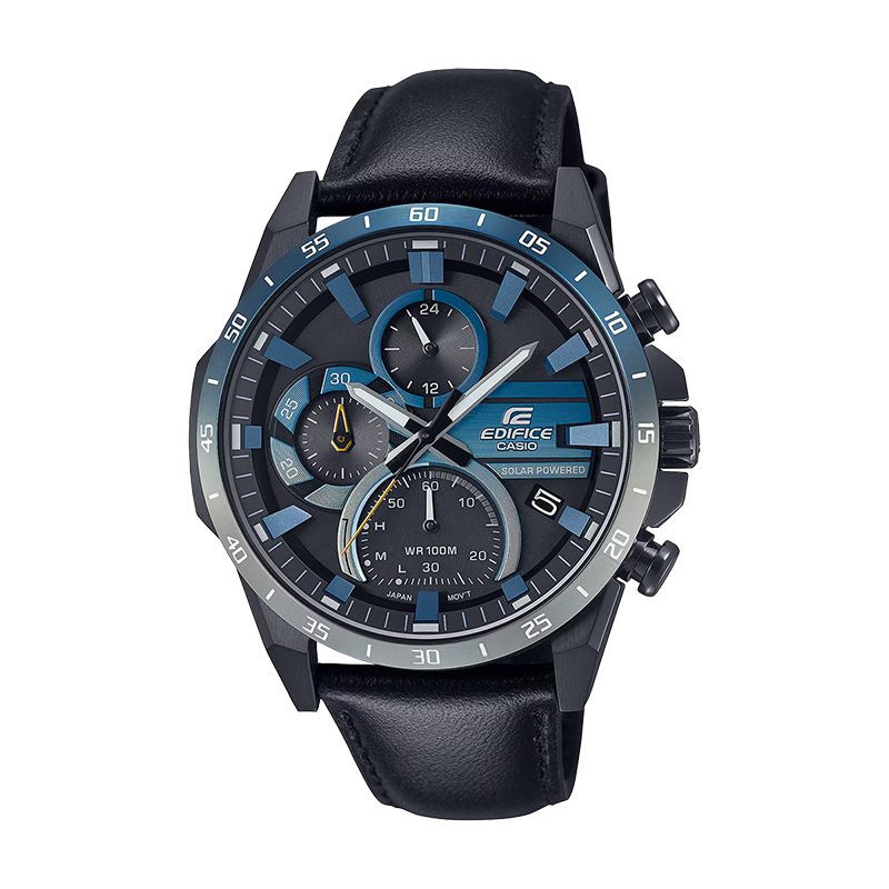 Montre chronographe solaire homme casio edifice cuir noir - solaires - edora