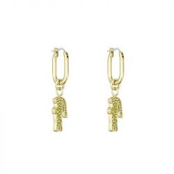Boucles d'oreilles femme pendantes lacoste crocodile acier doré - pendantes - edora - 0