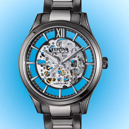 Montre automatique homme festina automatic acier noir – montres squelettes