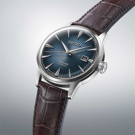 Montre automatique homme seiko presage bleu cuir brun – automatiques