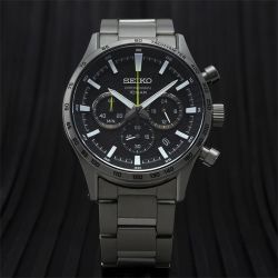 Montre chronographe homme seiko sport noir acier argenté - chronographes - edora - 1