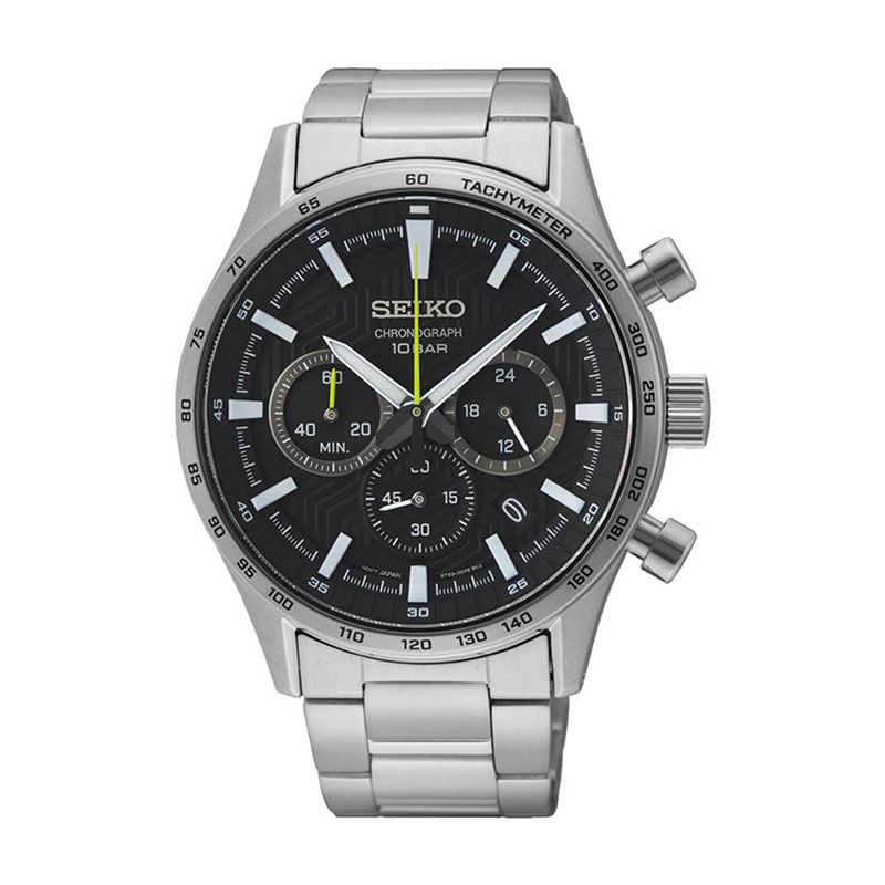 Montre chronographe homme seiko sport noir acier argenté - chronographes - edora