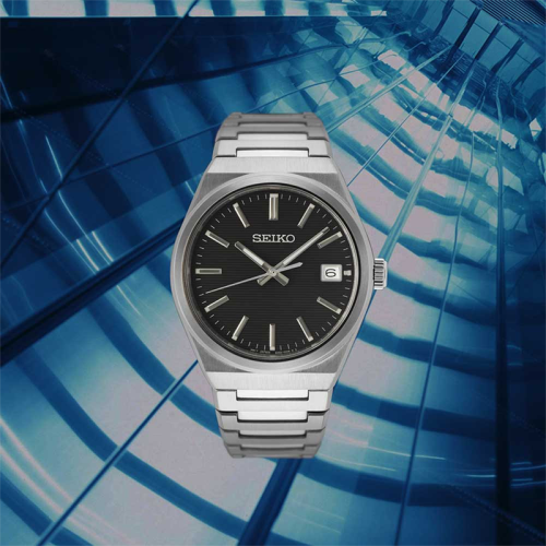 Montre Homme SEIKO CLASSIQUE NOIR Acier Argenté